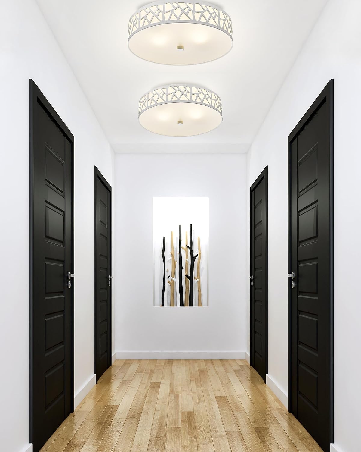 2-Light Flush Mount Ceiling Light, 12 Inch Modern Light Fixtures | Ceiling Mount with White Metal and Frosted Glass Shade for Bedroom,Hallway, Kitchen
