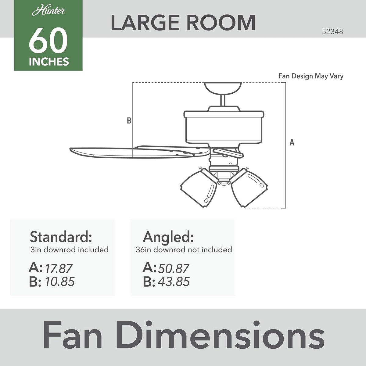 Hunter Dondra, Indoor, Ceiling Fan, with LED Lights, 60 inch, Noble Bronze | Standard Mount, Pull Chain, 5 Blades, For Bedroom, Living Room, Includes Bulbs, 52349