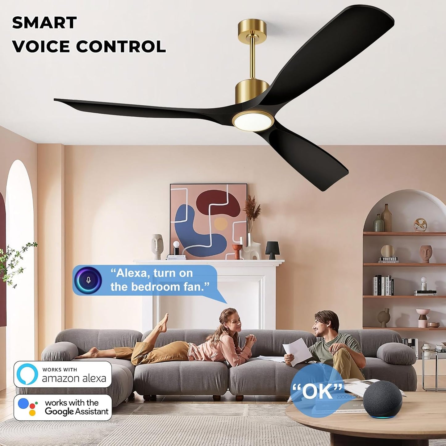 Ceiling Fans with Lights, Ceiling Fans with Lights and Remote Control, 52 inch Ceiling Fan with Light, Outdoor Ceiling Fans for Patios 3 Blade Bedroom Living Room-Matte Black and Gold
