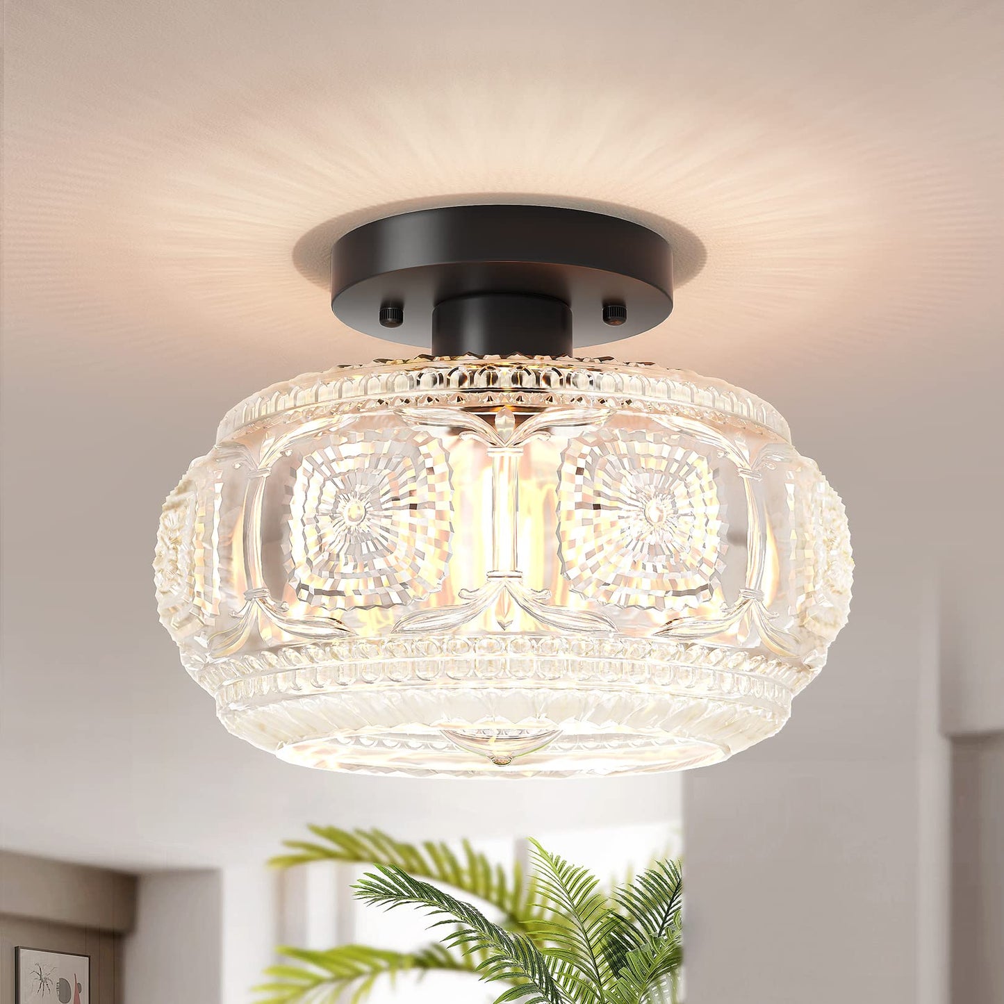 Globe Glass Semi Flush Mount Ceiling Light Fixture, Vintage Gold | Beautiful Light Shadow, Easy to Install, Bright Ambiance, Modern Lighting for Hallway Entryway Kitchen Bathroom Bedroom