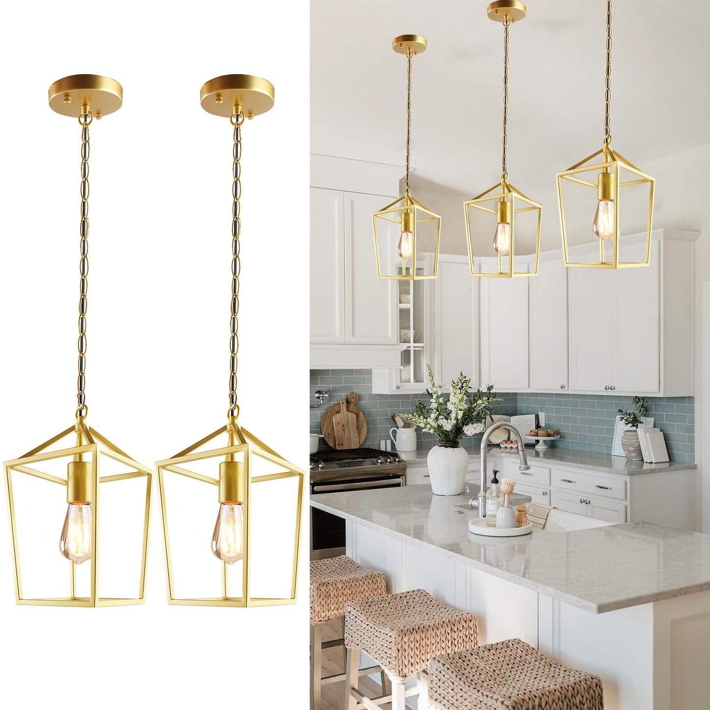 Sheetea 2 Pack Pendant Lights Kitchen Island, Modern Black Light Fixtures | Farmhouse Design, Ceiling Hanging Height Adjustable, Durable Metal, Quick & Easy Installation, Small Pendant Lighting