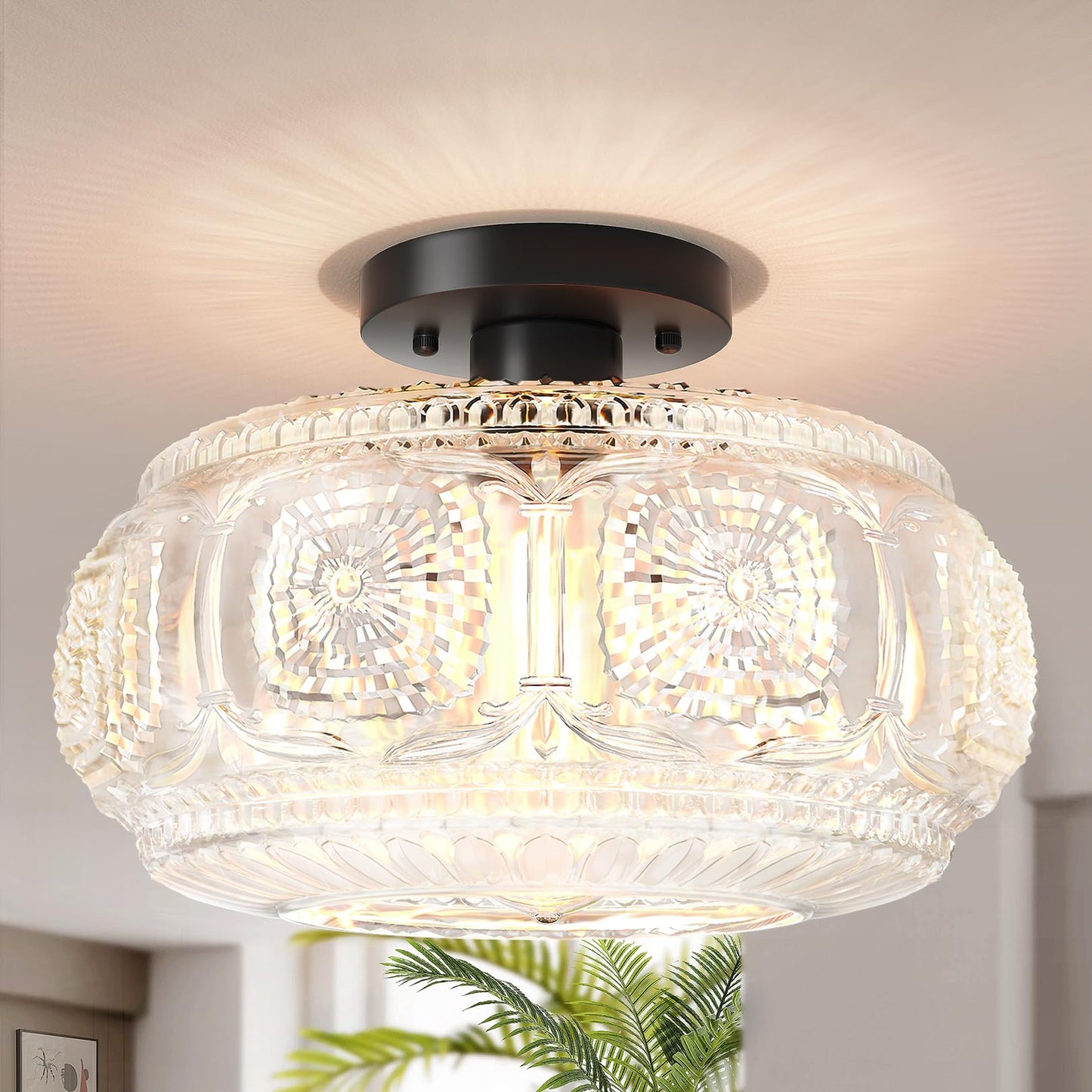 Globe Glass Semi Flush Mount Ceiling Light Fixture, Vintage Gold | Beautiful Light Shadow, Easy to Install, Bright Ambiance, Modern Lighting for Hallway Entryway Kitchen Bathroom Bedroom