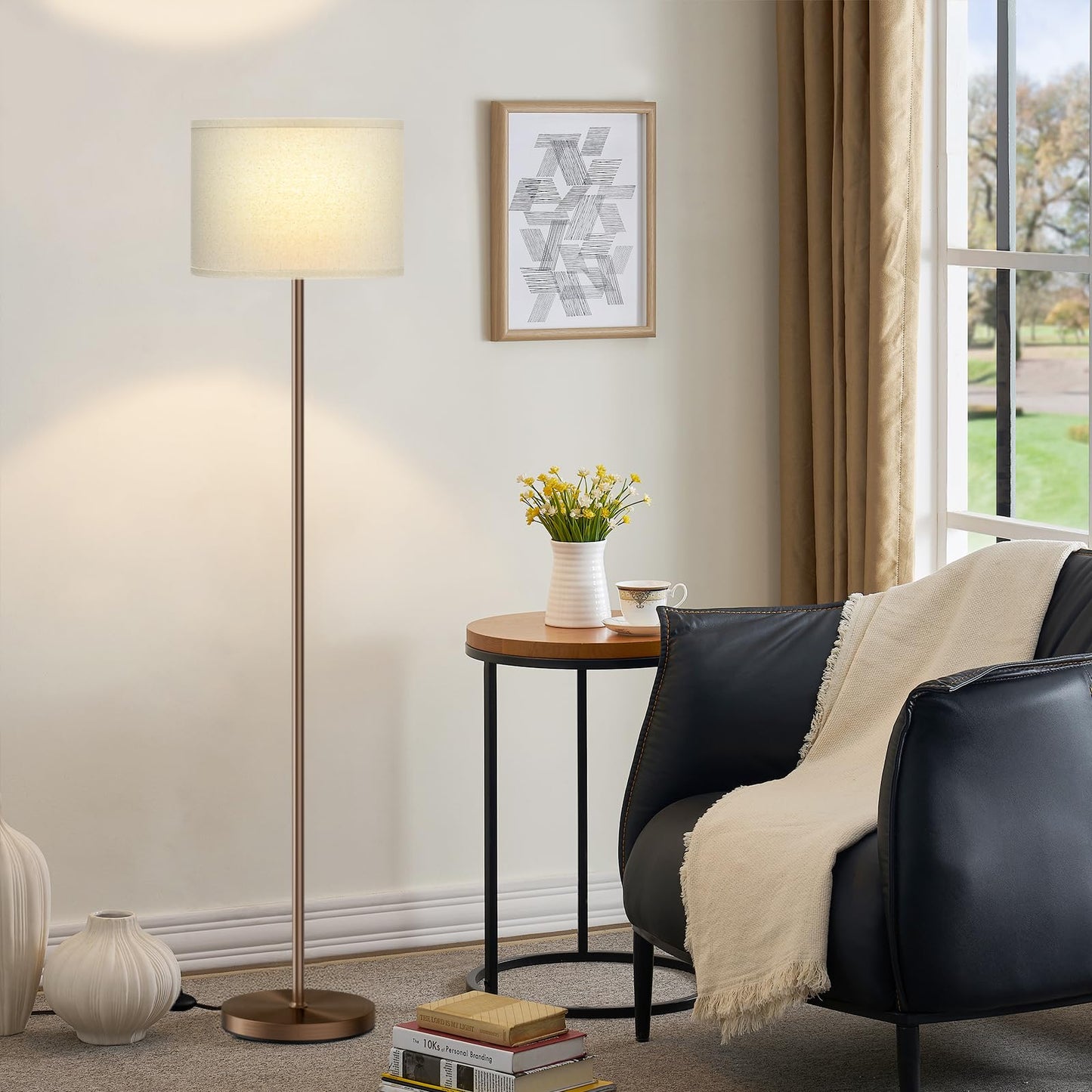 Modern Floor Lamp Simple Design with White Shade & Foot Pedal Switch | 60" Black Floor Lamp(Without Bulb), Tall Lamps for Living Room Bedroom Office Dining Room Kitchen