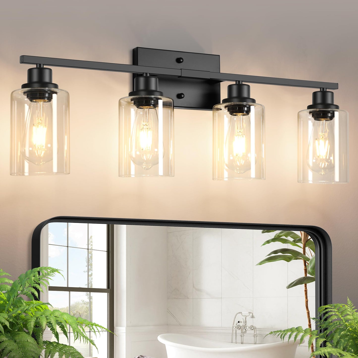 Ascher Bathroom Light Fixtures, 4-Light Vanity Light Over Mirror, Brushed Nickel Wall Sconces with Milky White Frosted Glass Shades, Wall Lamp for Living Room Bedroom, E26 Base(Bulbs Not Included)