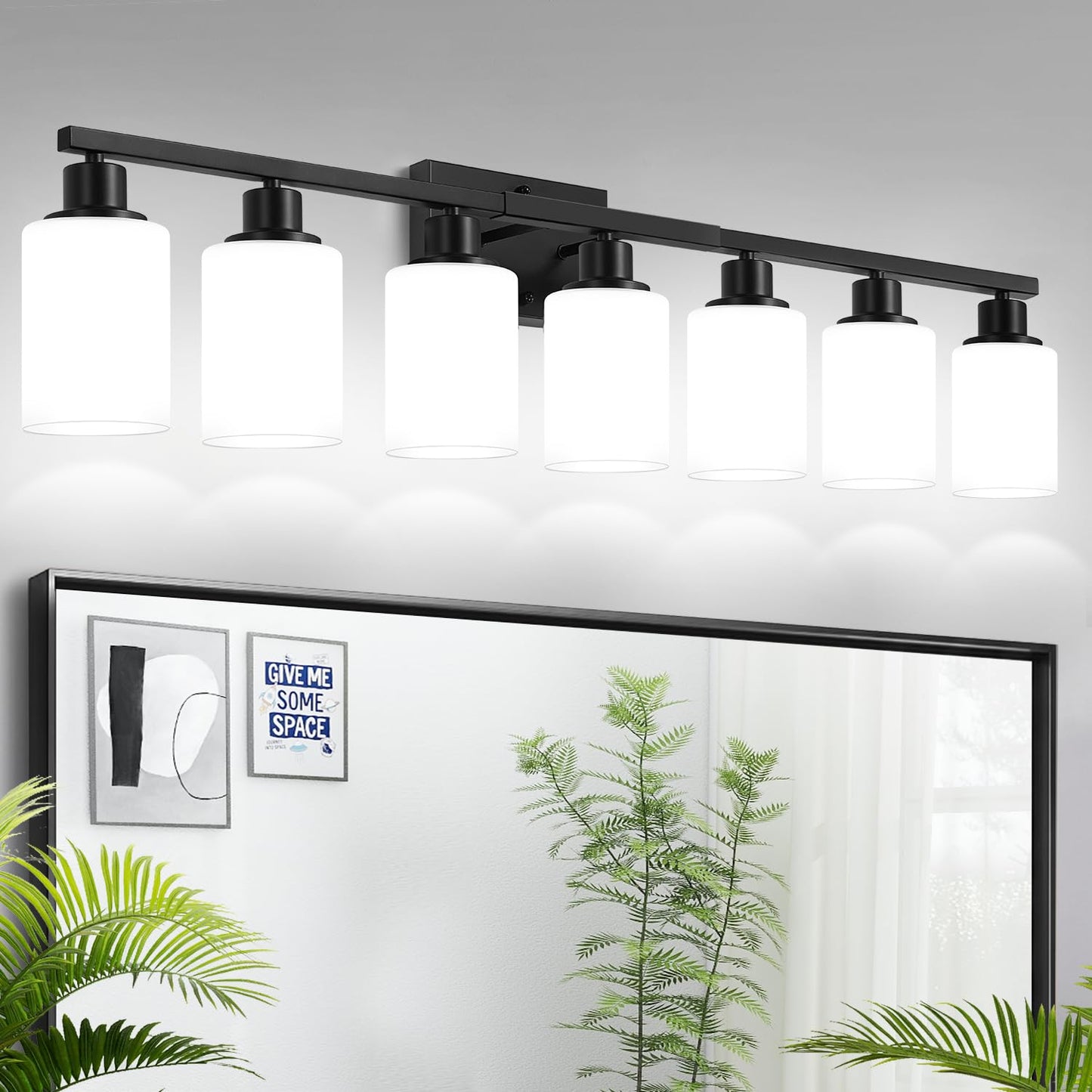 MOKATNG 4-Light Vanity Light with Milky White Shades, Brushed Nickel Bathroom Lighting Fixtures Over Mirror, Modern Bathroom Wall Lamp for Mirror Living Room Cabinet Bedroom