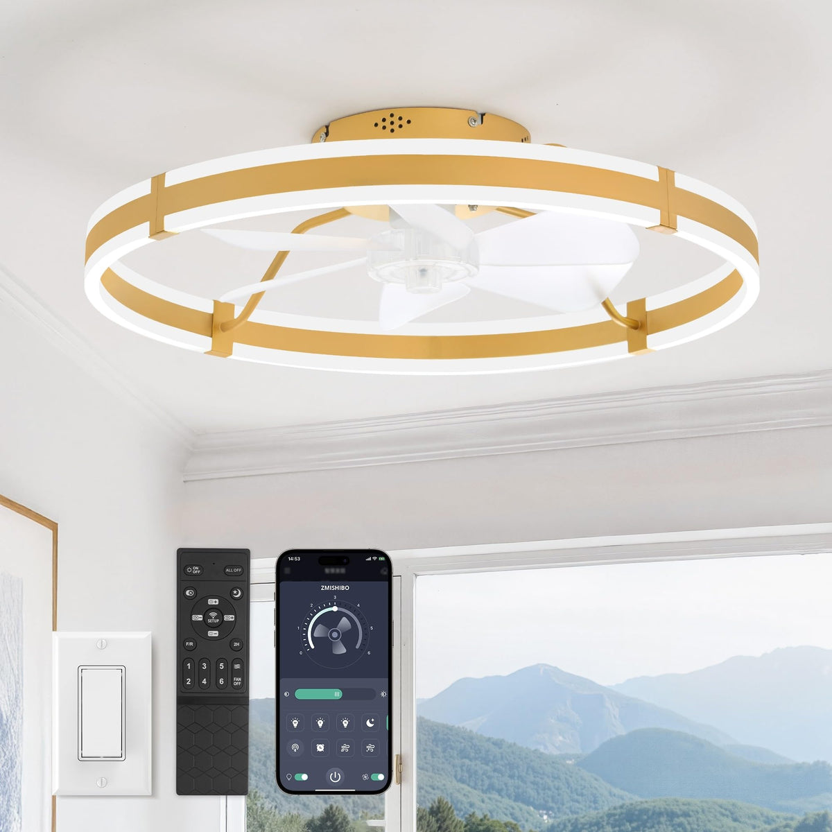 ZMISHIBO Low Profile 19.7'' Ceiling Fans with Lights and Remote, Black | 3000-6000K Dimmable LED Fandelier, Quiet DC Motor, Reversible Airflow, 6 Wind Speeds, Timer, Bedroom, Living Room, Kitchen