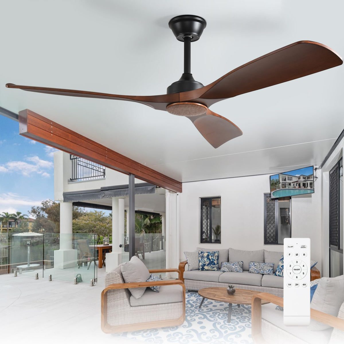Depuley 52-Inch Ceiling Fan with Light: Black 3 Blade Outdoor Fans for Patios - Dimmable Indoor Fan with Remote Control Fandelier for Living Room Bedroom Porch Quiet Motor Reversible 6 Speed Timer
