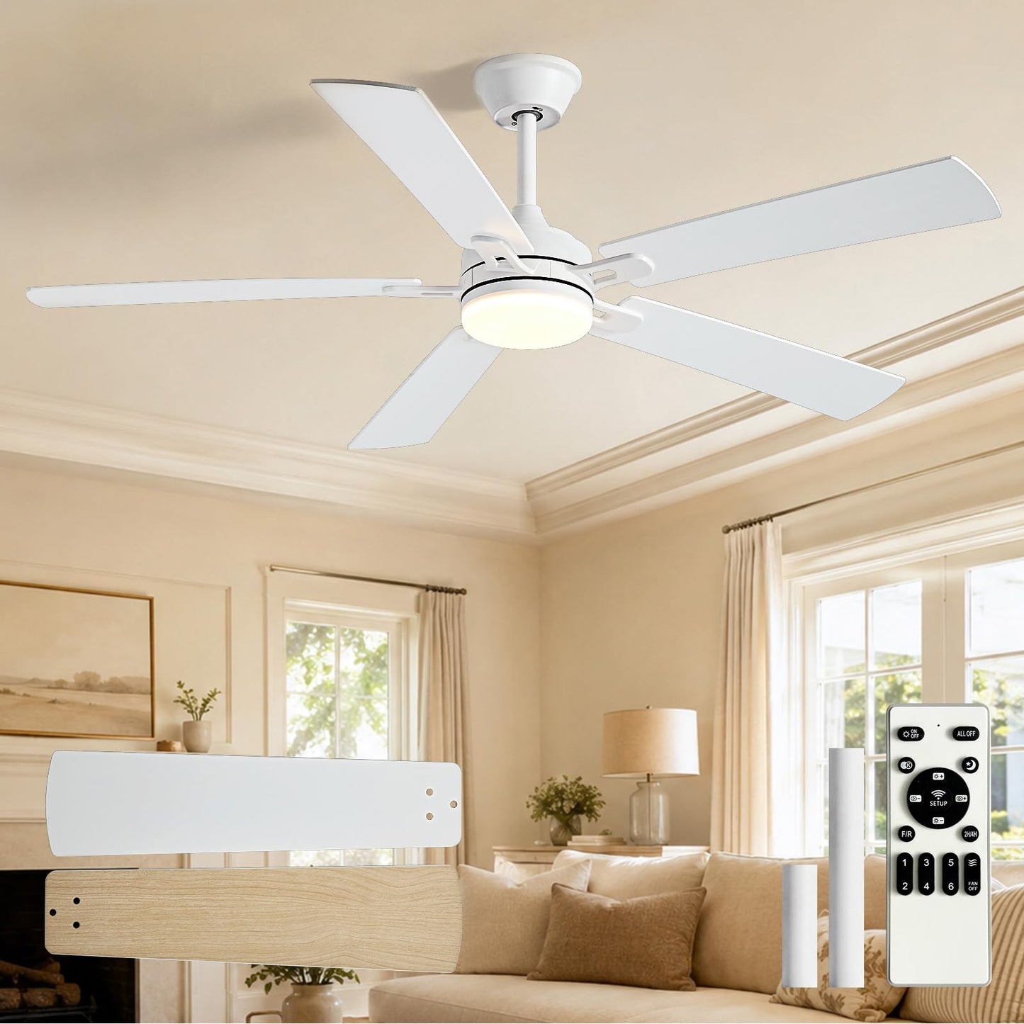 Depuley 52-Inch Ceiling Fan with Light: Black 3 Blade Outdoor Fans for Patios - Dimmable Indoor Fan with Remote Control Fandelier for Living Room Bedroom Porch Quiet Motor Reversible 6 Speed Timer