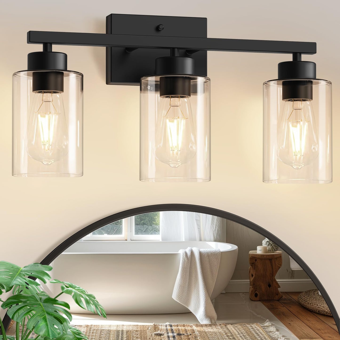 IZORRO Modern Bathroom Light Fixtures, 4 Light Black Vanity Lights, Bathroom Lighting Fixtures Over Mirror with Clear Glass for Living Room Cabinet Bedroom