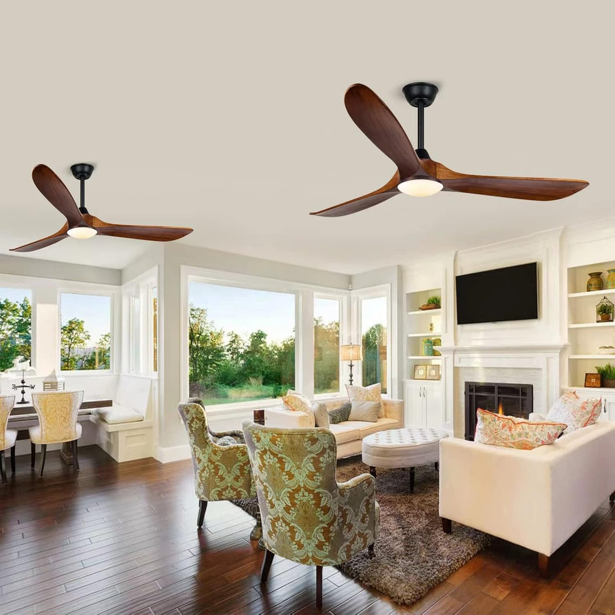60 inch Outdoor Ceiling Fan for Patios with Light, Farmhouse style | 3 Blades Wood Ceiling Fan, Damp Rated Large Airflow Commercial Ceiling Fans for Exterior House Porch Gazebo