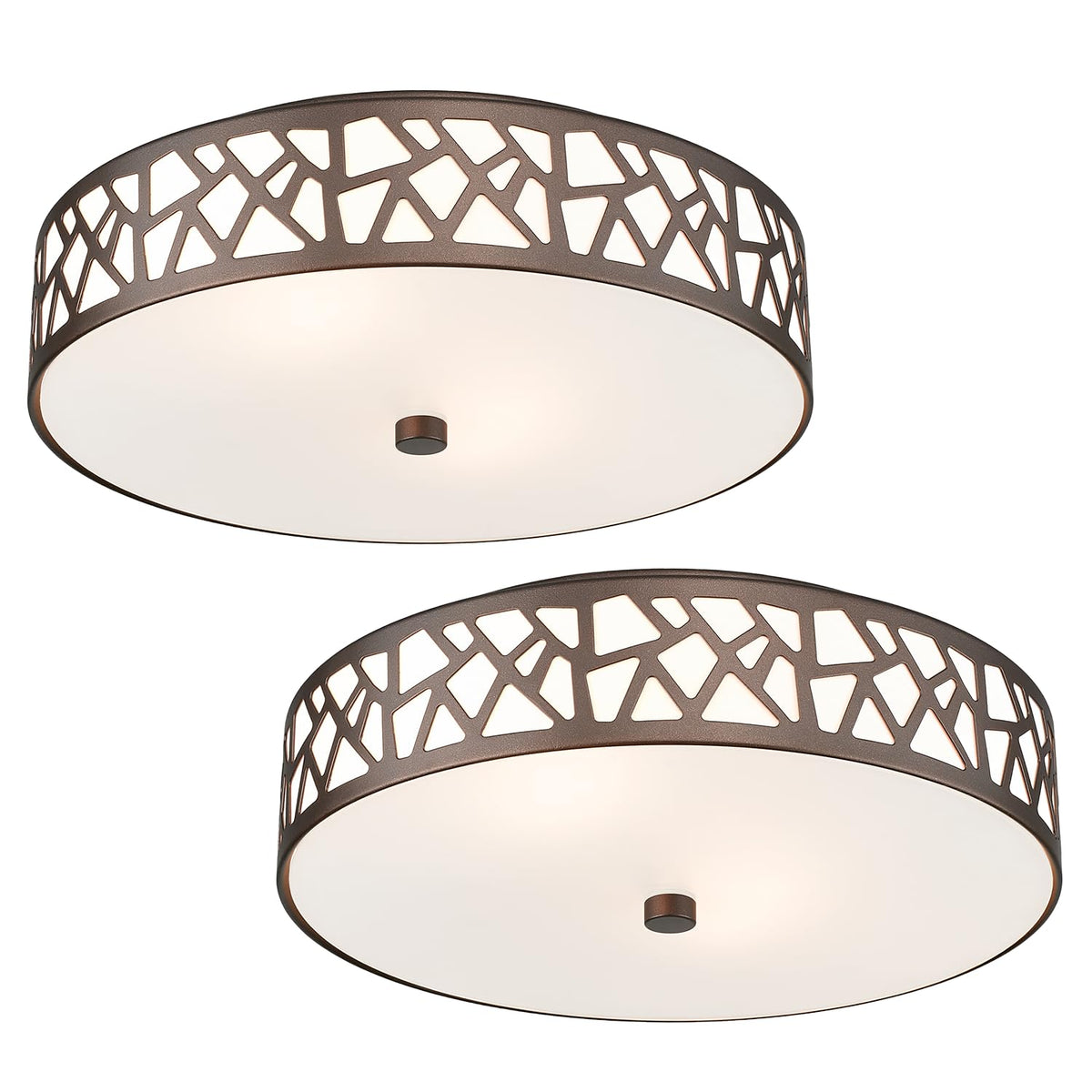 2-Light Flush Mount Ceiling Light, 12 Inch Modern Light Fixtures | Ceiling Mount with White Metal and Frosted Glass Shade for Bedroom,Hallway, Kitchen