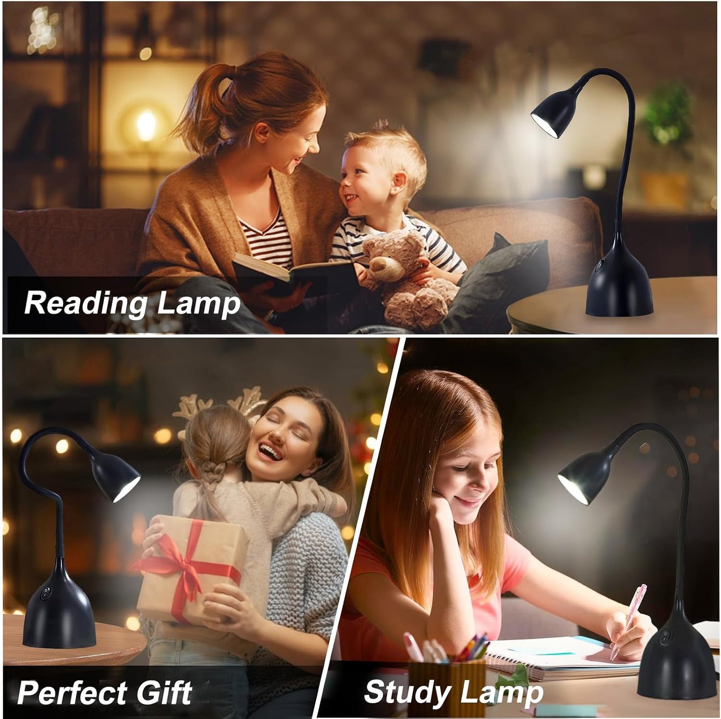 EJIAXIN Desk Lamp for Home Office, LED Reading Light, Small Adjustable Flexible Gooseneck Table Lamp, Eye-Caring Desk Lamp for College Dorm Room Study Lamp, Black