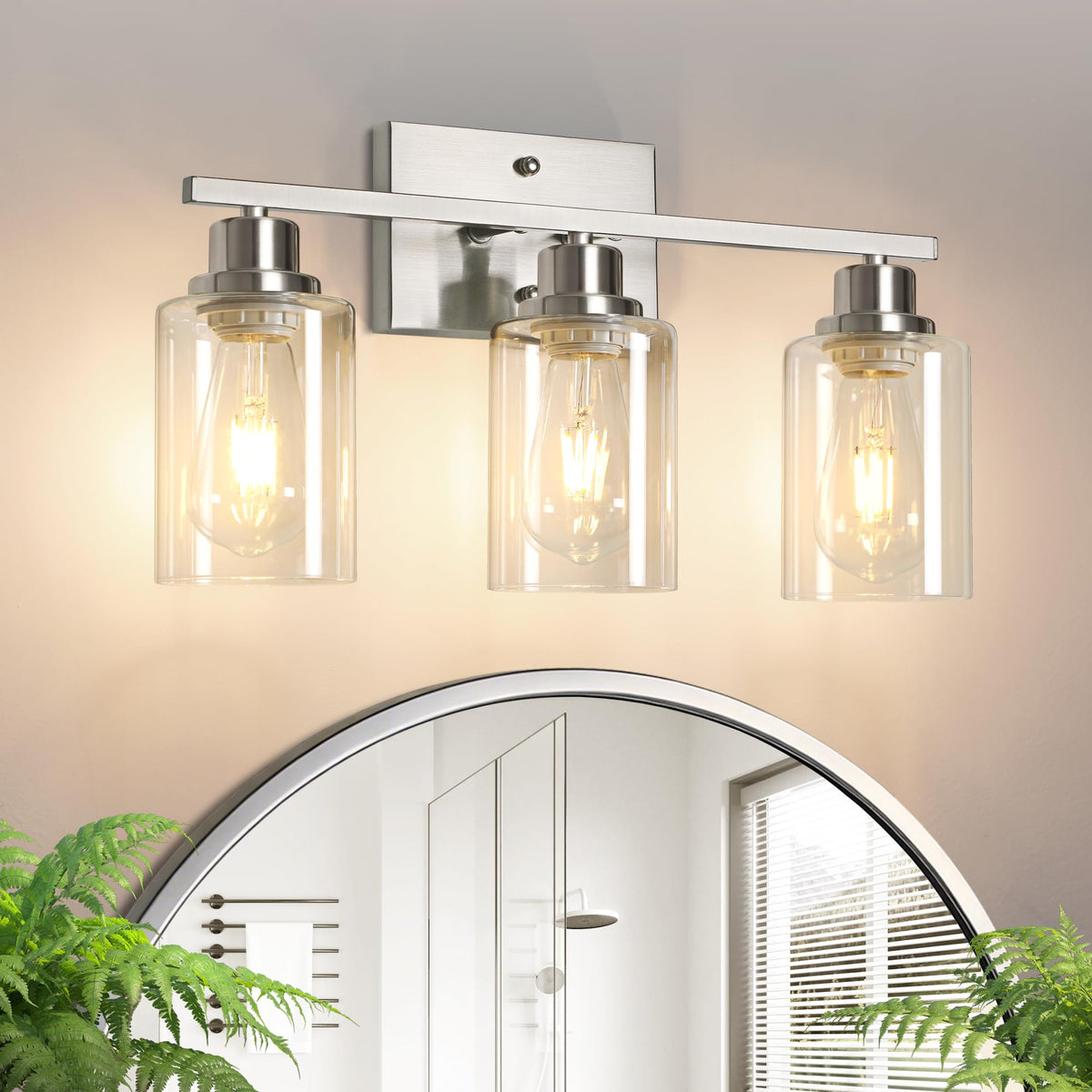 Ascher Bathroom Light Fixtures, 4-Light Vanity Light Over Mirror, Brushed Nickel Wall Sconces with Milky White Frosted Glass Shades, Wall Lamp for Living Room Bedroom, E26 Base(Bulbs Not Included)