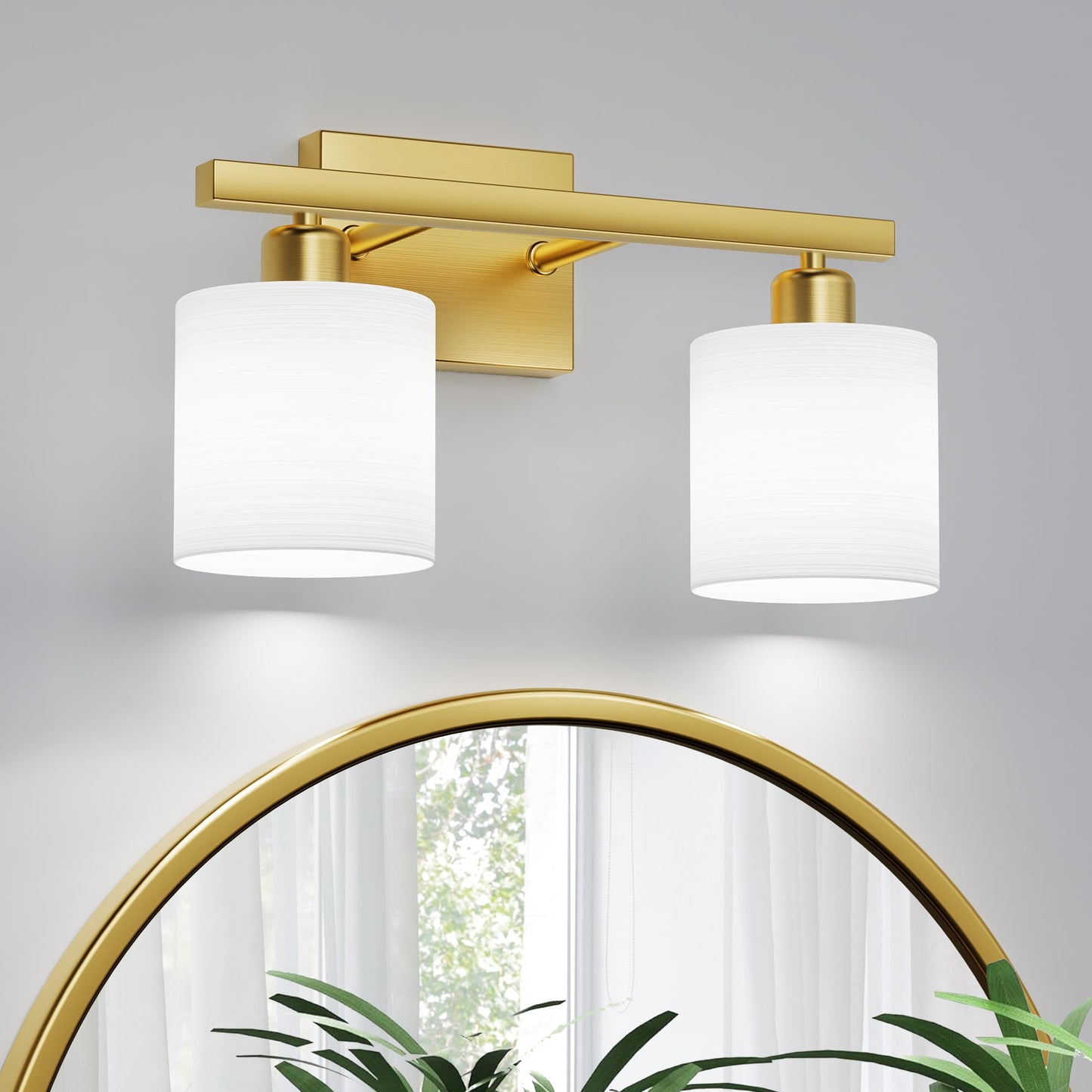 Bathroom Light Fixtures, Bathroom Lighting Fixtures Over Mirror, Interior Classic Vanity Lights, Modern Vanity Light with Textured White Glass Shade, Brushed Gold, 3-Light