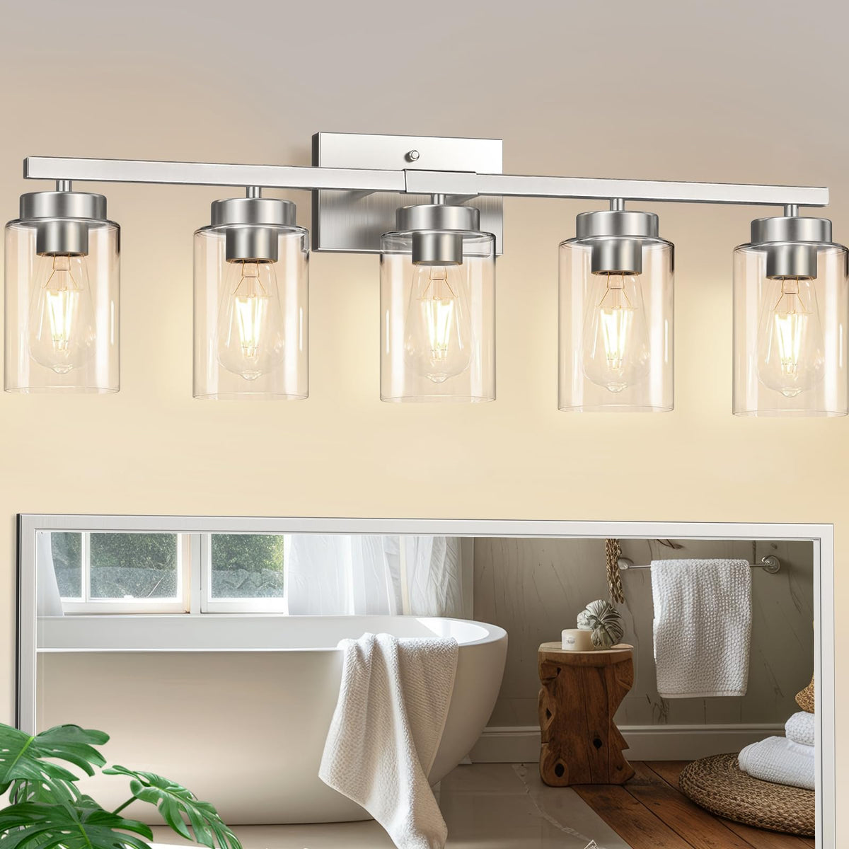 IZORRO Modern Bathroom Light Fixtures, 4 Light Black Vanity Lights, Bathroom Lighting Fixtures Over Mirror with Clear Glass for Living Room Cabinet Bedroom
