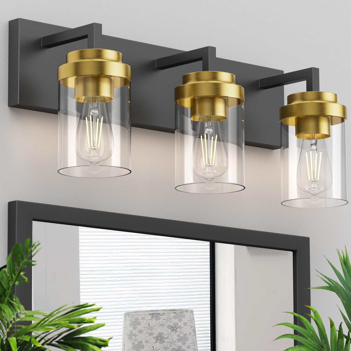 Bathroom Vanity Light, 3 Light Matte Black Vanity Lights with Clear Glass Shade, 22in Modern Wall Sconces, Bathroom Lighting Fixtures Over Mirror for Living Room