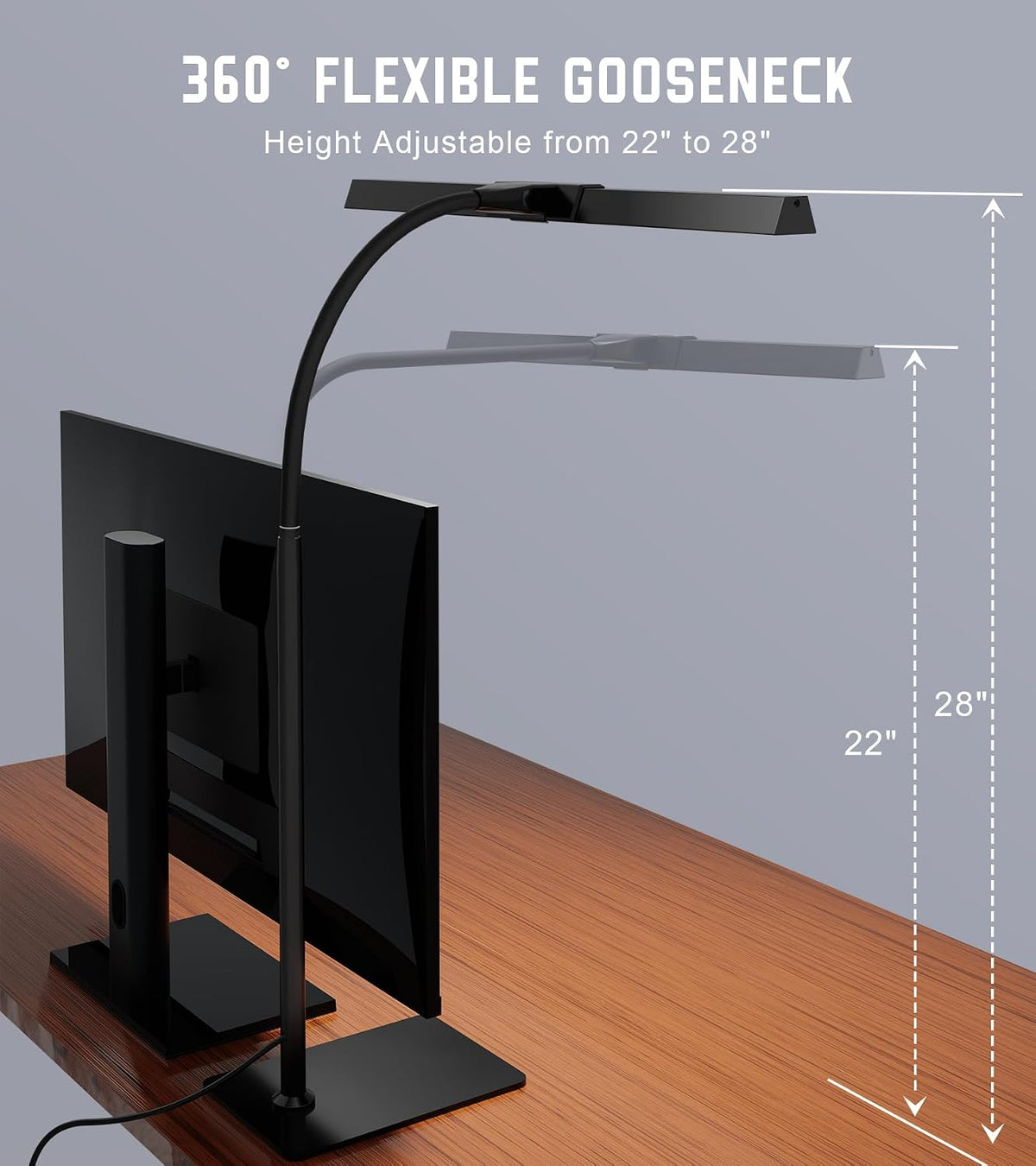LED Desk Lamp for Home Office with Base, Eye-Caring Desk Light 12W, Black | Tall Lamp for Computer Monitor Task Reading, Adjustable Gooseneck, 5 Dimmable Brightness & Color, USB Touch Control, Timer
