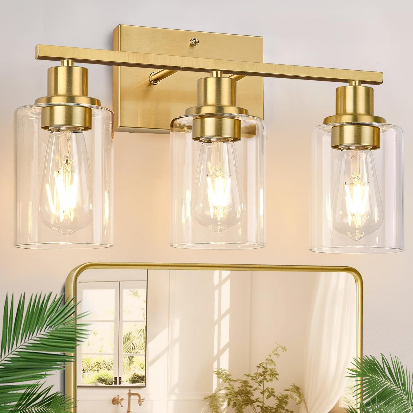 Indoi 4-Light Bathroom Light Fixtures, Matte Black Modern Vanity Lights with Clear Glass Shades, Bathroom Wall Lamp for Mirror Living Room Cabinet Bedroom Porch