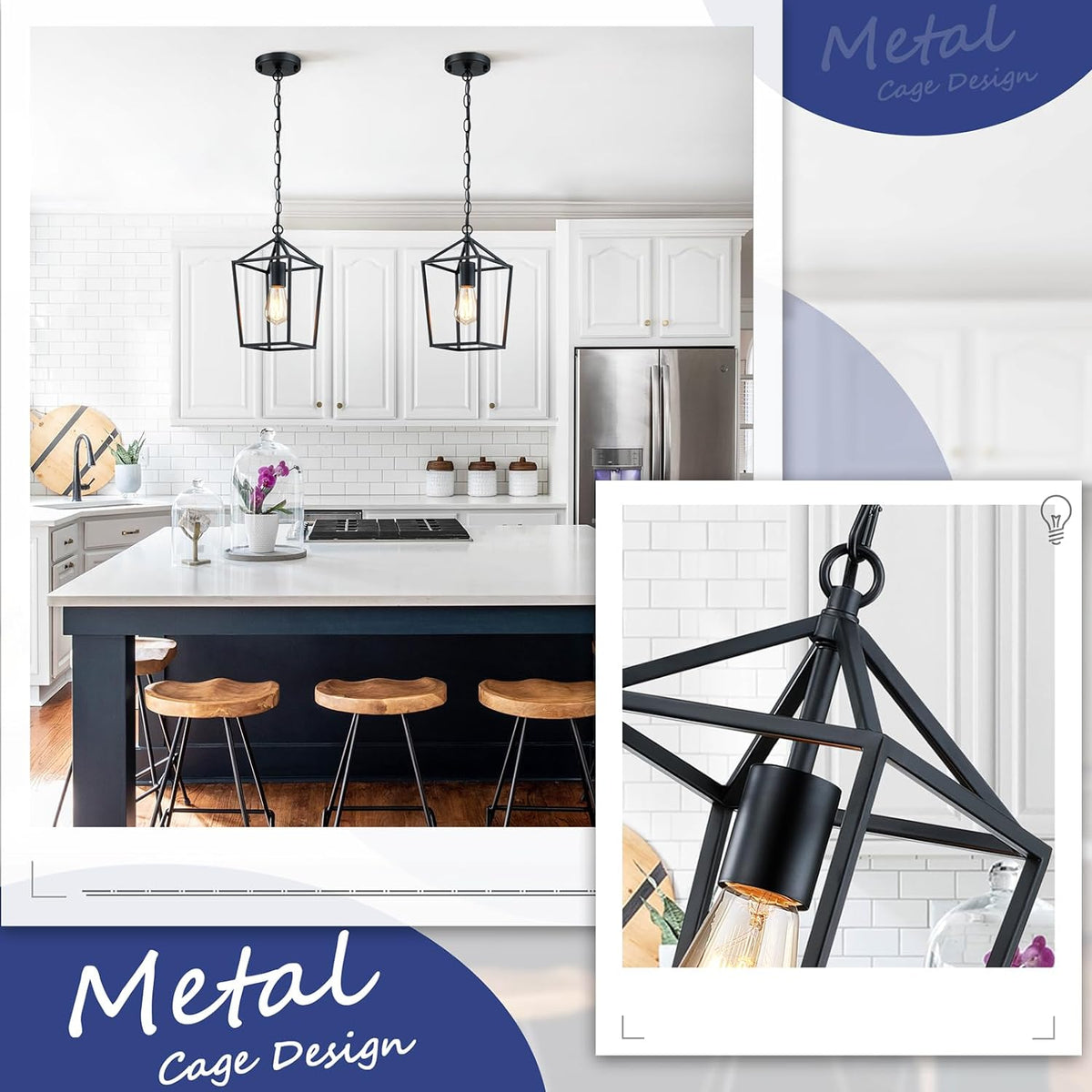 Sheetea 2 Pack Pendant Lights Kitchen Island, Modern Black Light Fixtures | Farmhouse Design, Ceiling Hanging Height Adjustable, Durable Metal, Quick & Easy Installation, Small Pendant Lighting