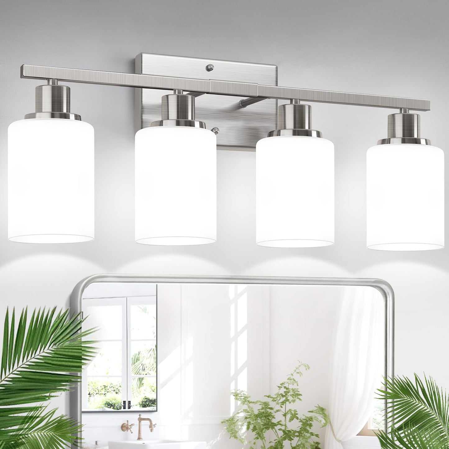 Indoi 4-Light Bathroom Light Fixtures, Matte Black Modern Vanity Lights with Clear Glass Shades, Bathroom Wall Lamp for Mirror Living Room Cabinet Bedroom Porch