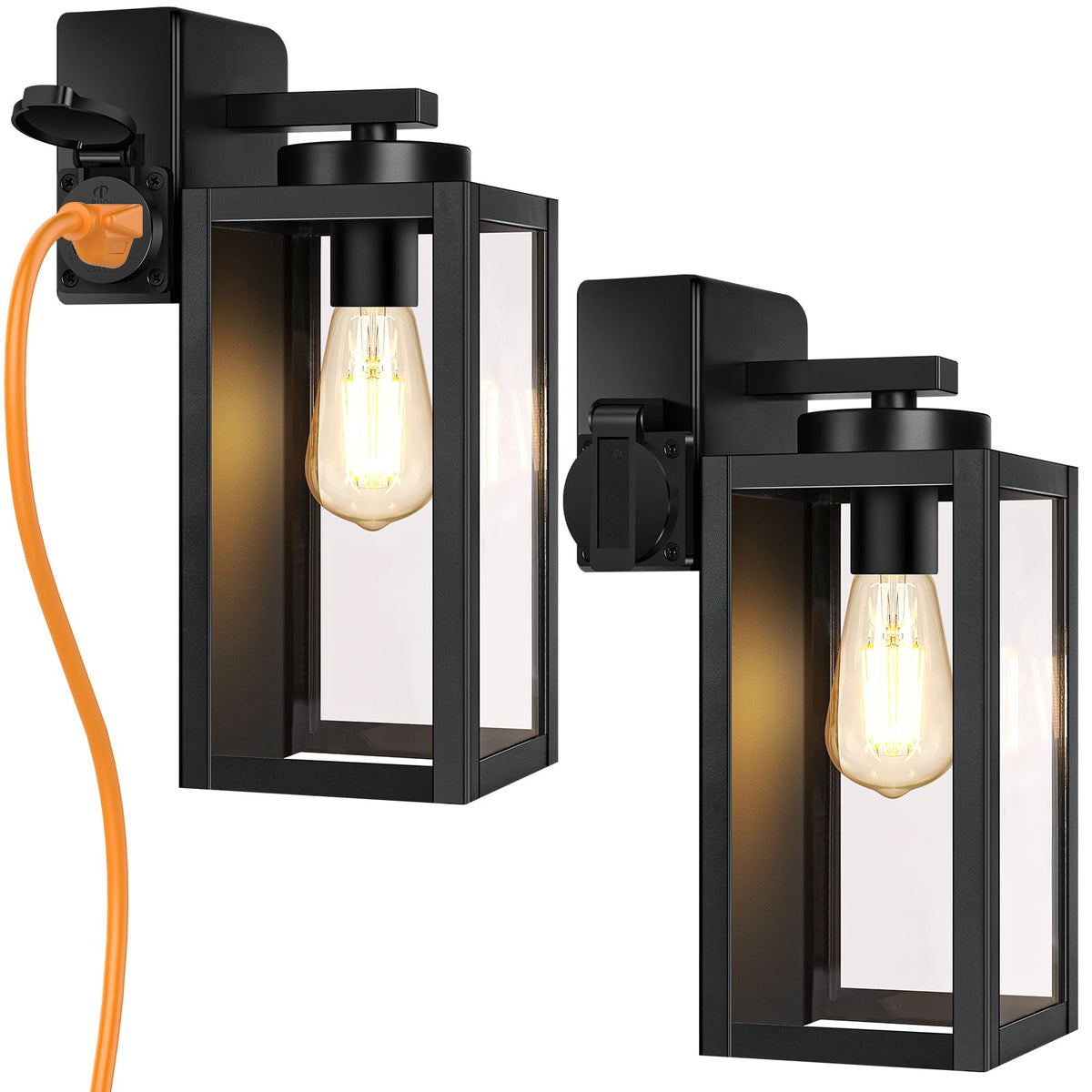 Outdoor Wall Light Fixture, Modern Outside Porch Sconce, Black | Waterproof, Rust-Resistant, Durable Metal with Clear Glass, Standard E26 Socket, Easy to Install