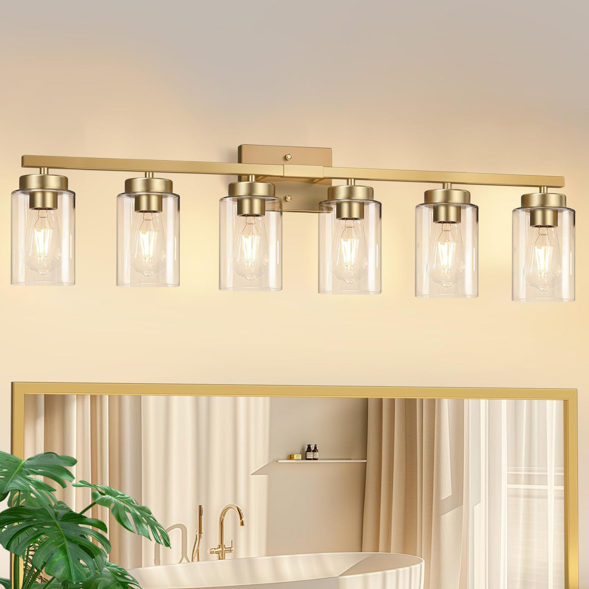 IZORRO Modern Bathroom Light Fixtures, 4 Light Black Vanity Lights, Bathroom Lighting Fixtures Over Mirror with Clear Glass for Living Room Cabinet Bedroom