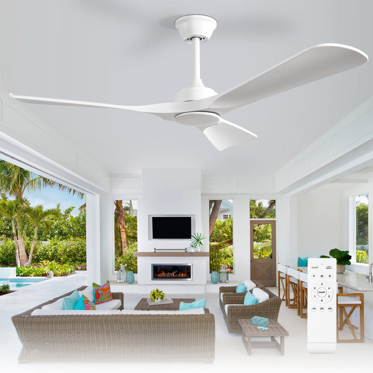 Depuley 52-Inch Ceiling Fan with Light: Black 3 Blade Outdoor Fans for Patios - Dimmable Indoor Fan with Remote Control Fandelier for Living Room Bedroom Porch Quiet Motor Reversible 6 Speed Timer