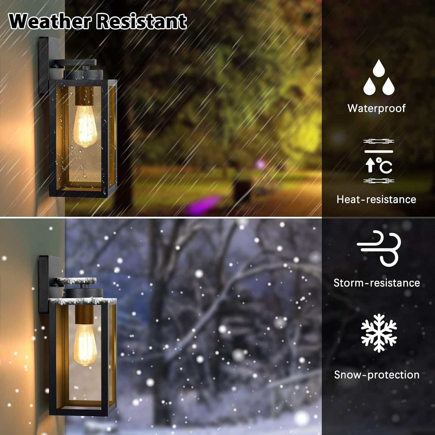 Outdoor Wall Light Fixtures, Modern Black Exterior Wall Lanterns | Waterproof Metal Construction, Rust-resistant, Quick & Easy Installation, Clear Glass Shades & Standard E26 Socket