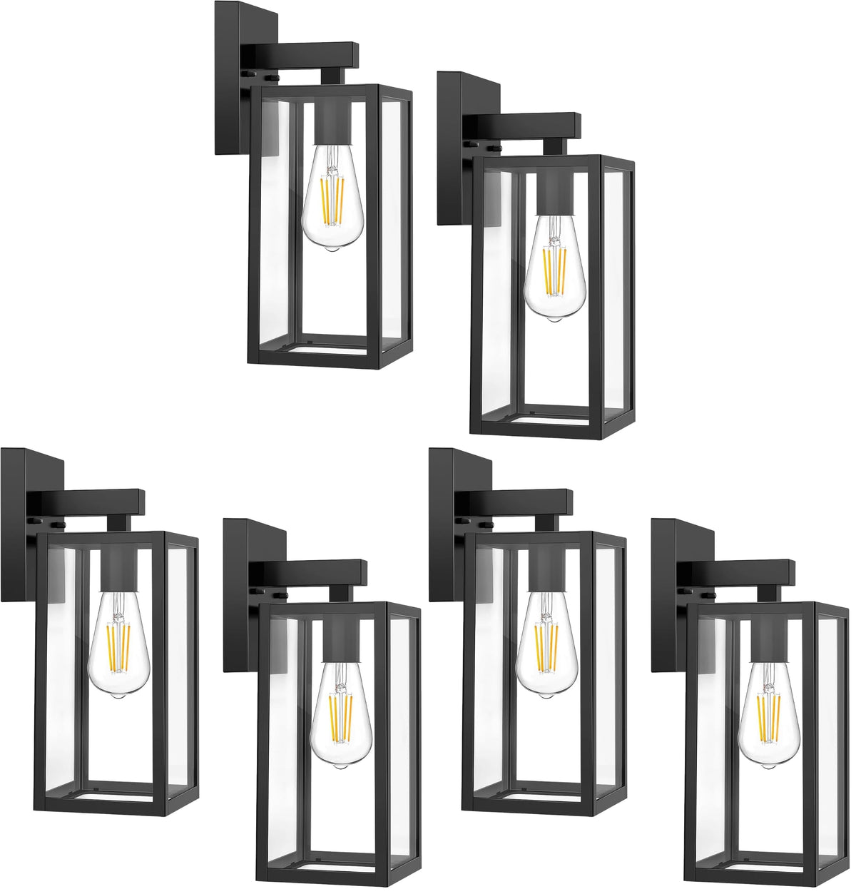 MAXvolador Outdoor Wall Light Fixtures, Exterior Waterproof Wall Lanterns | Black Porch Wall Lights, Anti-Rust, E26 Socket, Clear Glass Outside Wall Mount Sconces, Front Door Lighting for Patio, 2 Pack