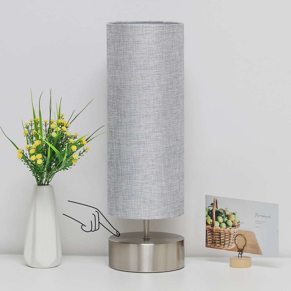 Touch Table Lamp, 3-Way Dimmable Bedside Lamp with Cylinder Fabric Shade | Modern Minimalist Accent Nightstand Desk Lamp, Night Light for Bedroom Living Room Kitchen, LED Bulb Included