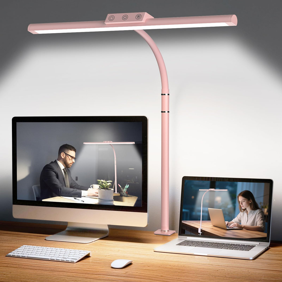 LED Desk Lamp for Home Office, Flexible Gooseneck Desk Lamp with Clamp, 5 Color Touch Control Stepless Dimming Adjustable Eye-Caring Desk Light with Adapter for Reading, Study, Workbench (Black)