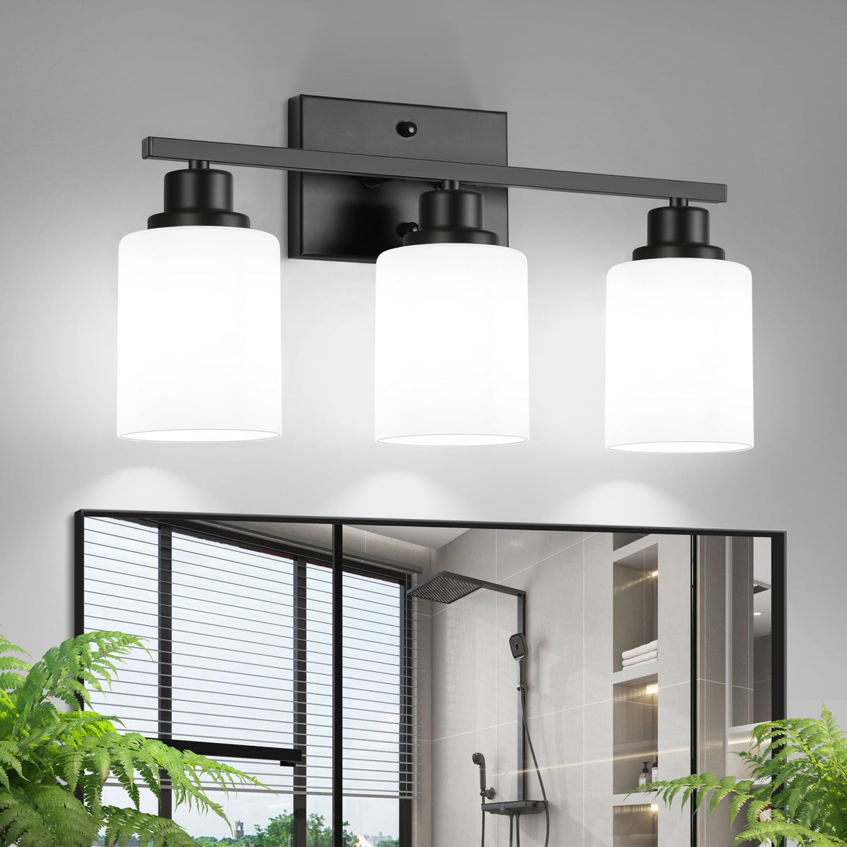 Ascher Bathroom Light Fixtures, 4-Light Vanity Light Over Mirror, Brushed Nickel Wall Sconces with Milky White Frosted Glass Shades, Wall Lamp for Living Room Bedroom, E26 Base(Bulbs Not Included)