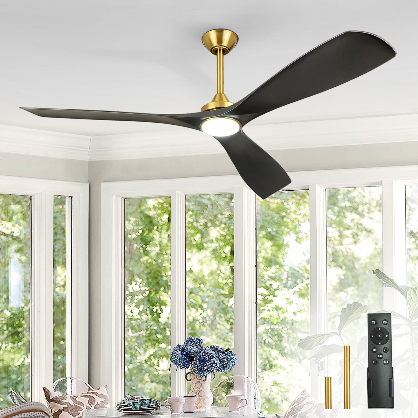 Outdoor Ceiling Fan with Light: 52 Inch 3 Blade Outdoor Fans for Patios - Modern Plastic Walnut Ceiling Fan with Dimmable Light Remote Control Ultra Quiet Reversible DC Motor Timer