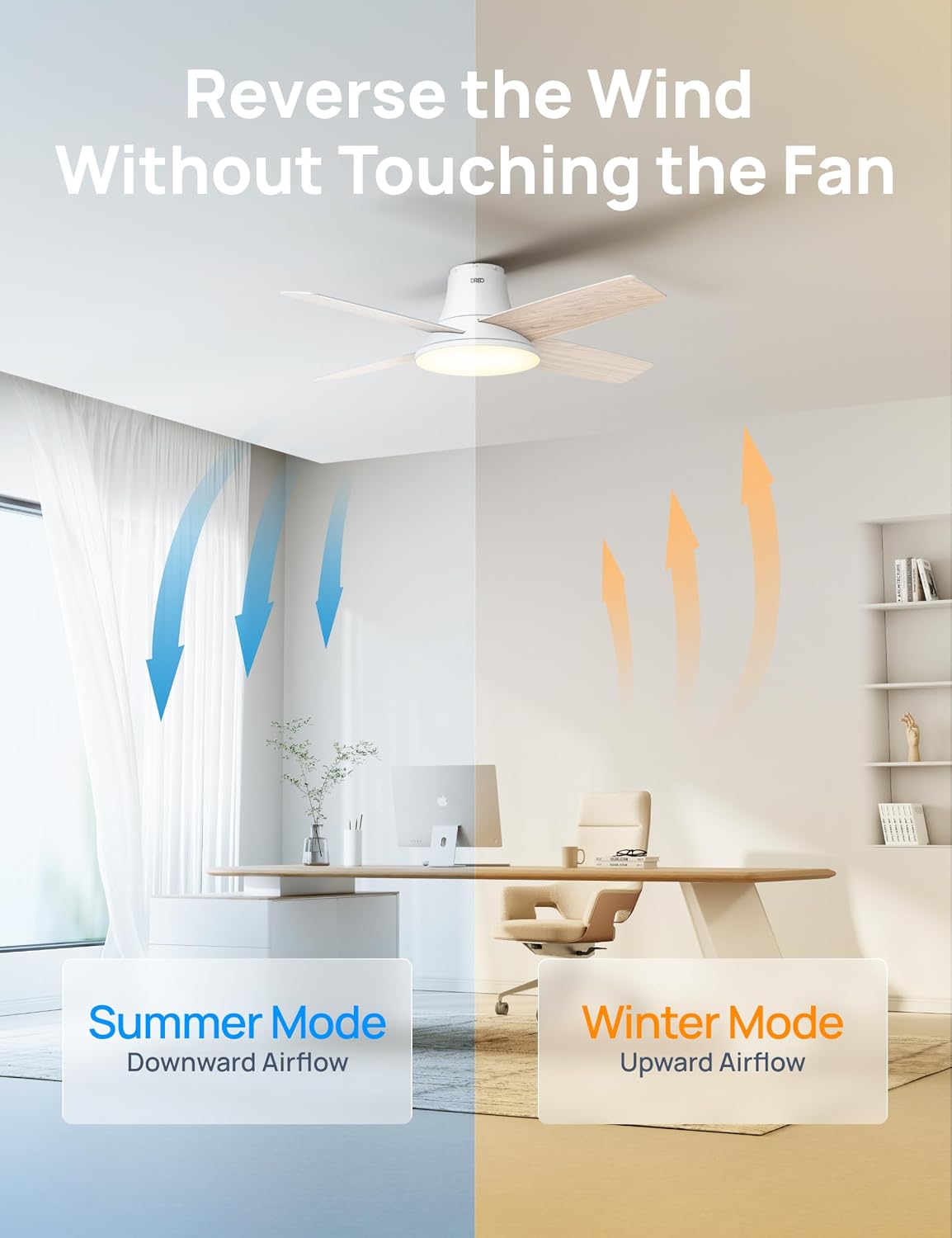 DREO Ceiling Fans with Lights 44'', Flush Mount Smart Ceiling Fan, Remote