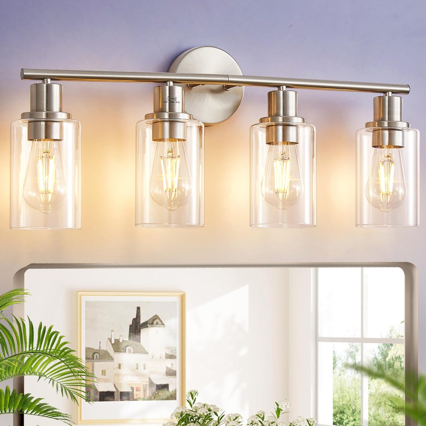 DLLT 3-Light Bathroom Light Fixtures: Set of 2 Black Modern Vanity Lights with Clear Glass Shade - 18.51" Bathroom Wall Lamp for Mirror Kitchen Living Room