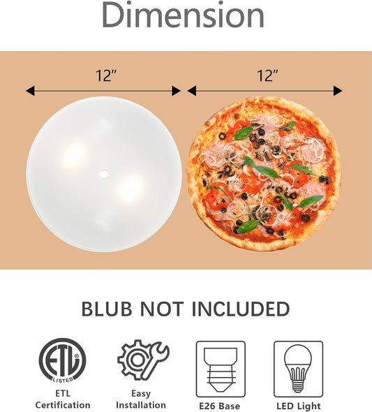 2-Light Flush Mount Ceiling Light, 12 Inch Modern Light Fixtures | Ceiling Mount with White Metal and Frosted Glass Shade for Bedroom,Hallway, Kitchen