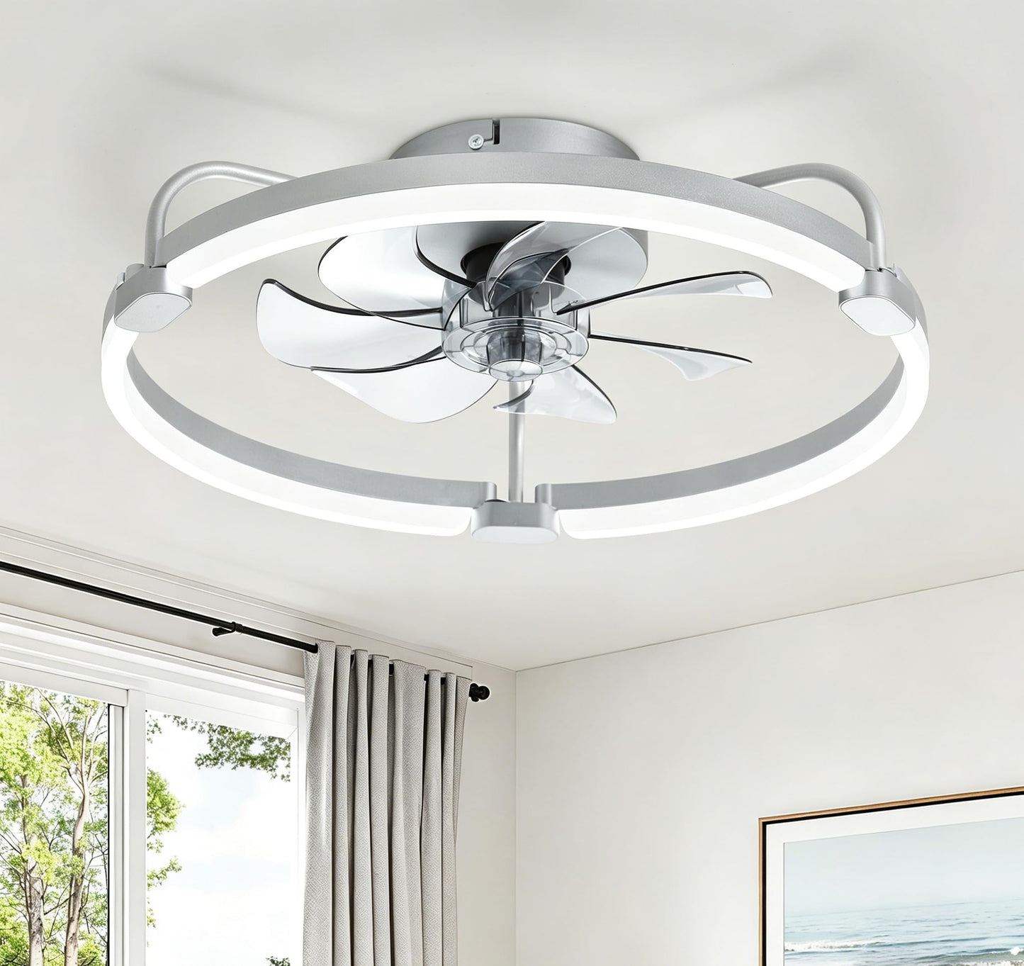 LEDIARY 20" Ceiling Fans with Lights and Remote, Low Profile Led Fan Light | Flush Mount, Stepless Dimmable Fandelier, 6 Speeds, 3 CCT, Quiet Reversible DC Motor, 2H Timer, Bedroom, Living Room, Black