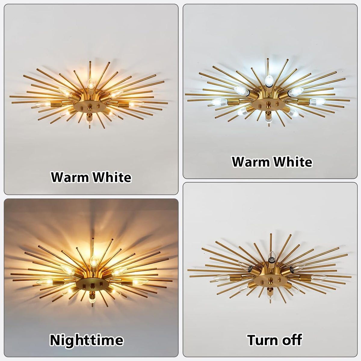 ZGLAOJT Semi Flush Mount 8 Light Ceiling Light Modern Metal Ceiling Lighting Gold Light Fixture Chandelier for Farmhouse Kitchen Dining Room Bedroom Hallway Living Room.