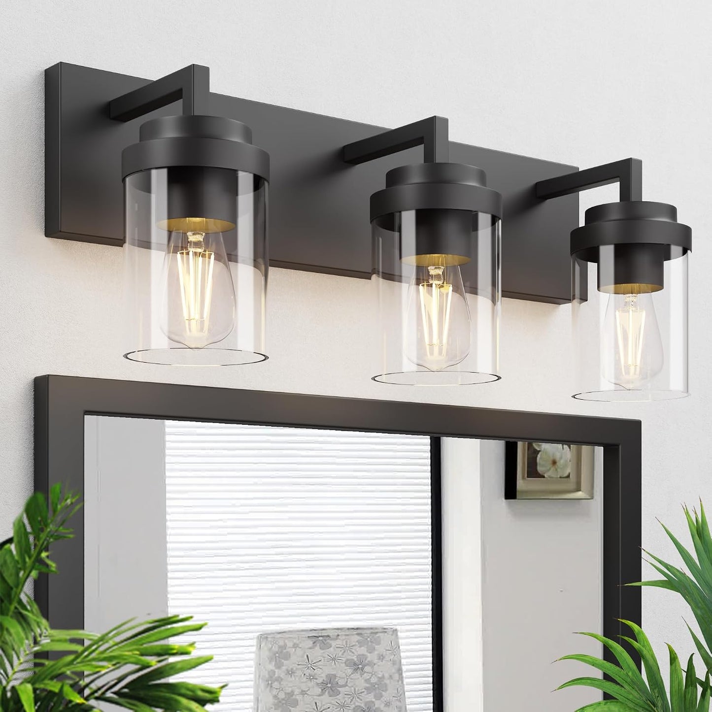 Bathroom Vanity Light, 3 Light Matte Black Vanity Lights with Clear Glass Shade, 22in Modern Wall Sconces, Bathroom Lighting Fixtures Over Mirror for Living Room
