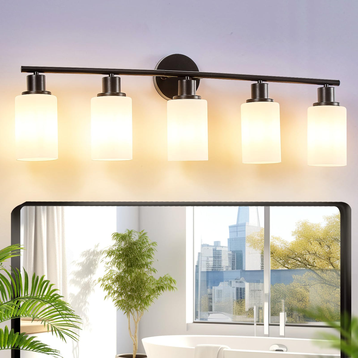 DLLT 3-Light Bathroom Light Fixtures: Set of 2 Black Modern Vanity Lights with Clear Glass Shade - 18.51" Bathroom Wall Lamp for Mirror Kitchen Living Room