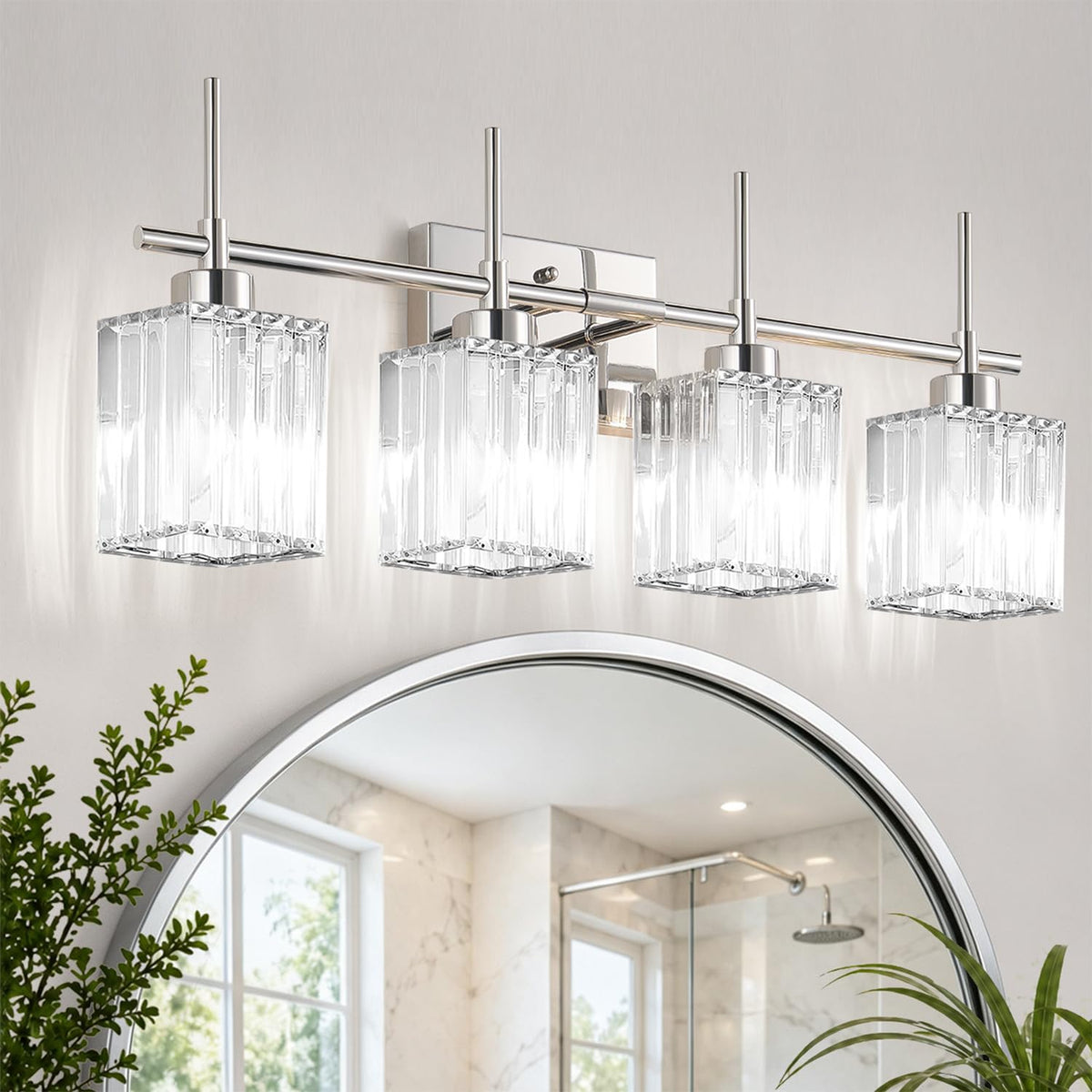 Torondo Modern Crystal Bathroom Vanity Light 4-Lights Gold Bathroom Light Fixtures Over Mirror Black and Gold Vanity Lighting Fixtures Gold Square Shade Brass Wall Sconce (Bulbs Not Include)
