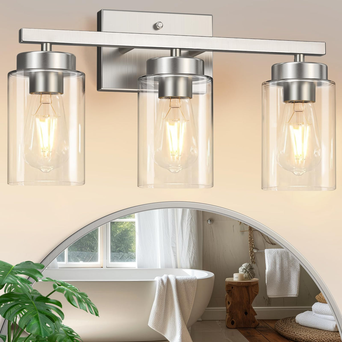 IZORRO Modern Bathroom Light Fixtures, 4 Light Black Vanity Lights, Bathroom Lighting Fixtures Over Mirror with Clear Glass for Living Room Cabinet Bedroom