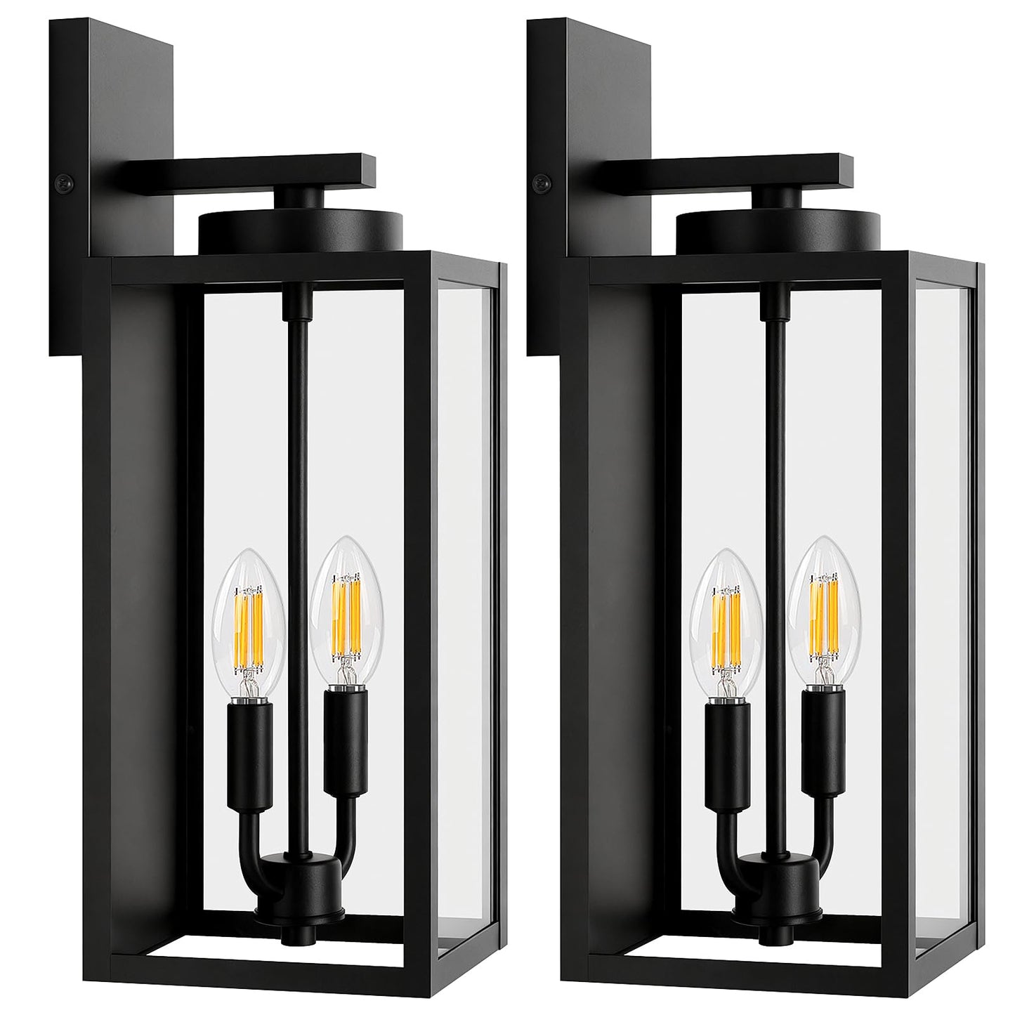 Outdoor Wall Light Fixtures, Modern Black Exterior Wall Lanterns | Waterproof Metal Construction, Rust-resistant, Quick & Easy Installation, Clear Glass Shades & Standard E26 Socket
