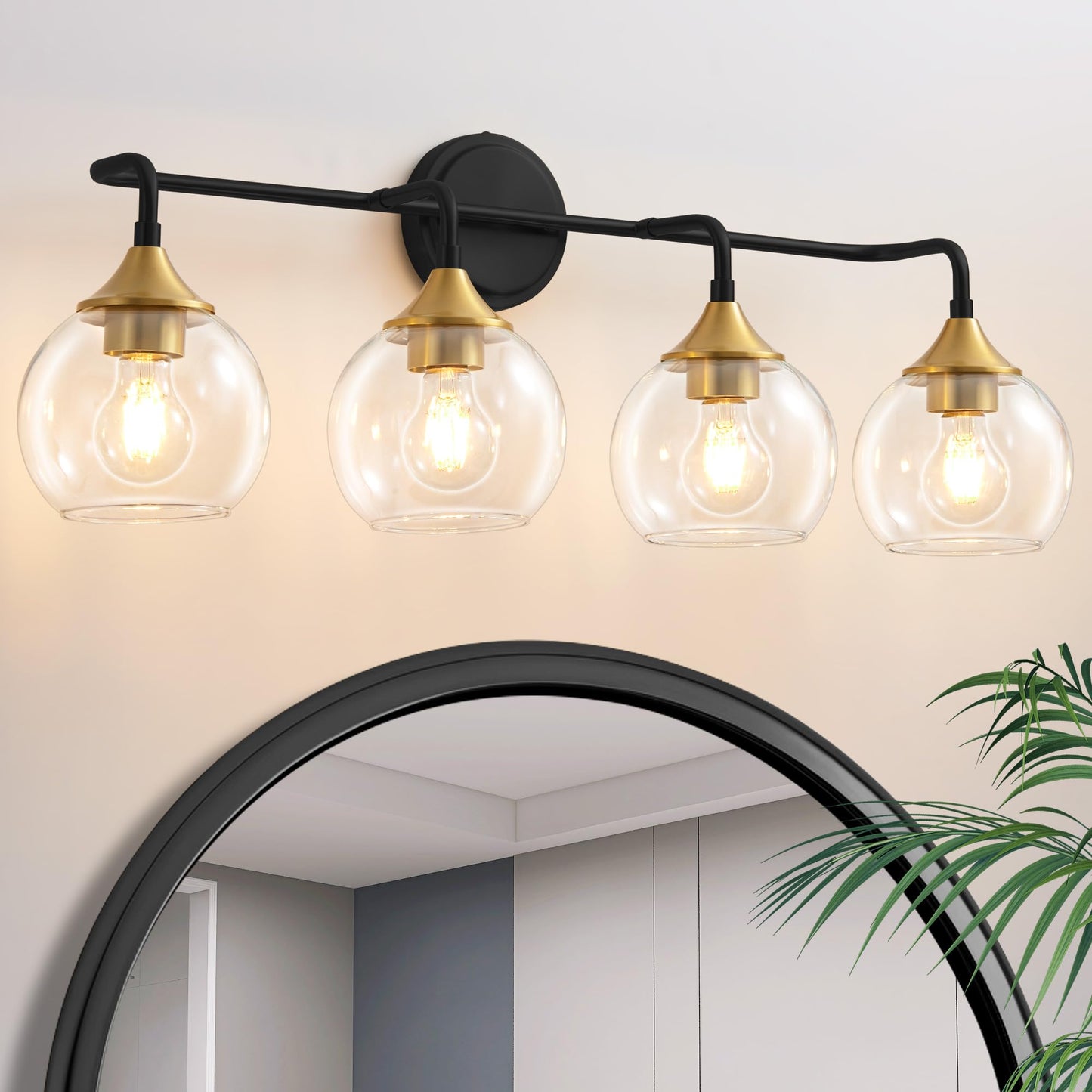 Gold Bathroom Light Fixtures 3-Light Farmhouse Vanity Light 22" | Modern Vanity Lighting Fixtures Over Mirror, Thickened Clear Glass Shade, UL E26 Dimmable