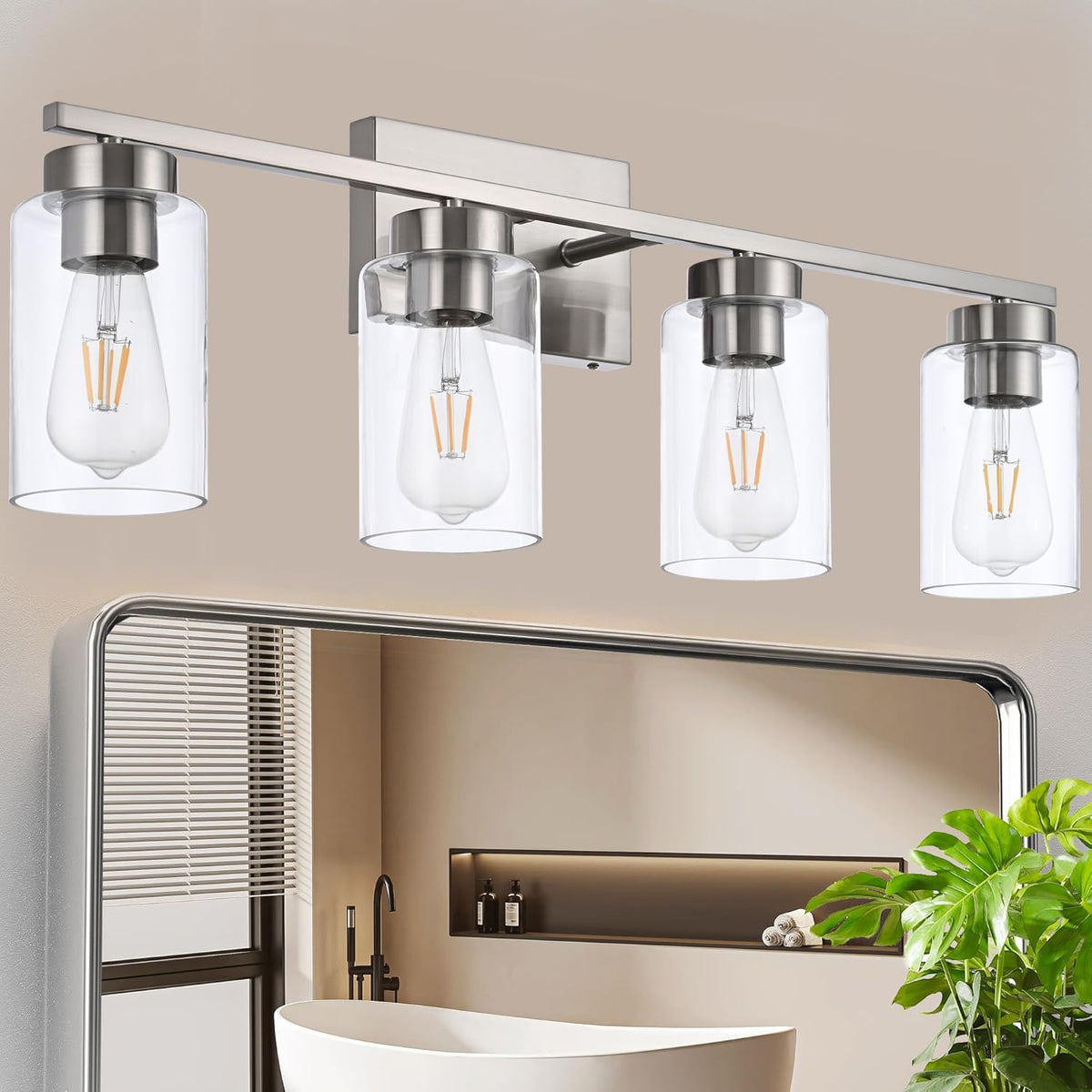 3-Light Bathroom Vanity Light, Modern Brushed Gold Wall Lights with Clear Glass Shades, Bathroom Wall Sconce Lamp for Mirror Living Room Bedroom Hallway