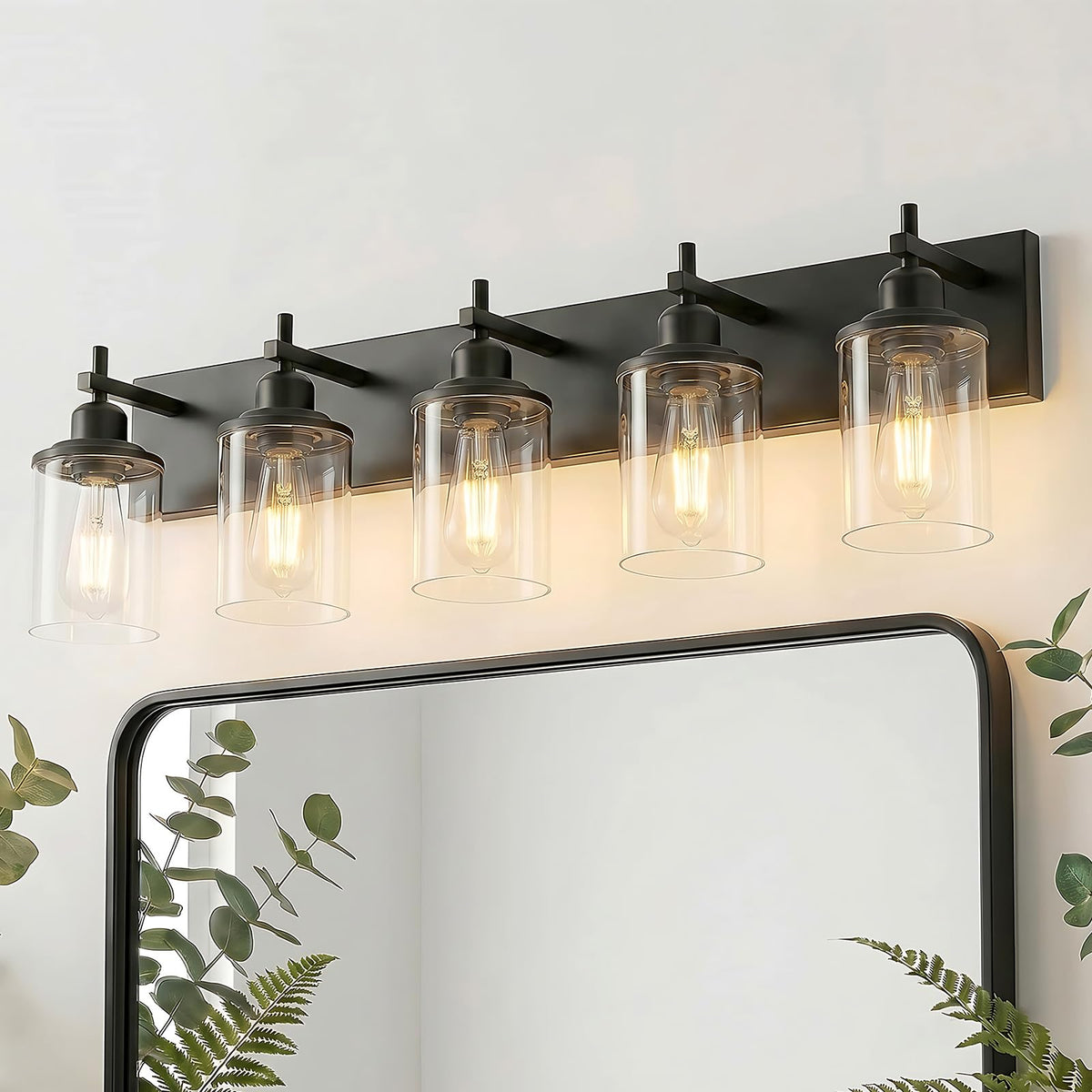 Lanhall 3-Light Black Bathroom Light Fixture Over Mirror Modern Farmhouse Bathroom Vanity Light Vintage Wall Lighting with Clear Glass Shade for Bathroom, Bedroom, Hallway, Cabinet