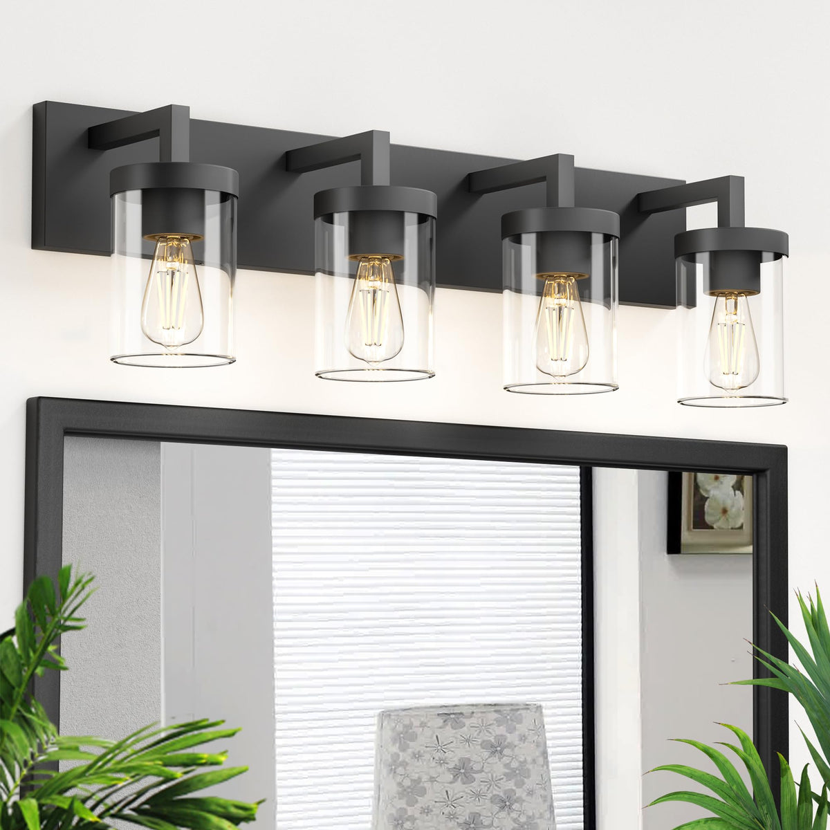 Bathroom Vanity Light, 3 Light Matte Black Vanity Lights with Clear Glass Shade, 22in Modern Wall Sconces, Bathroom Lighting Fixtures Over Mirror for Living Room