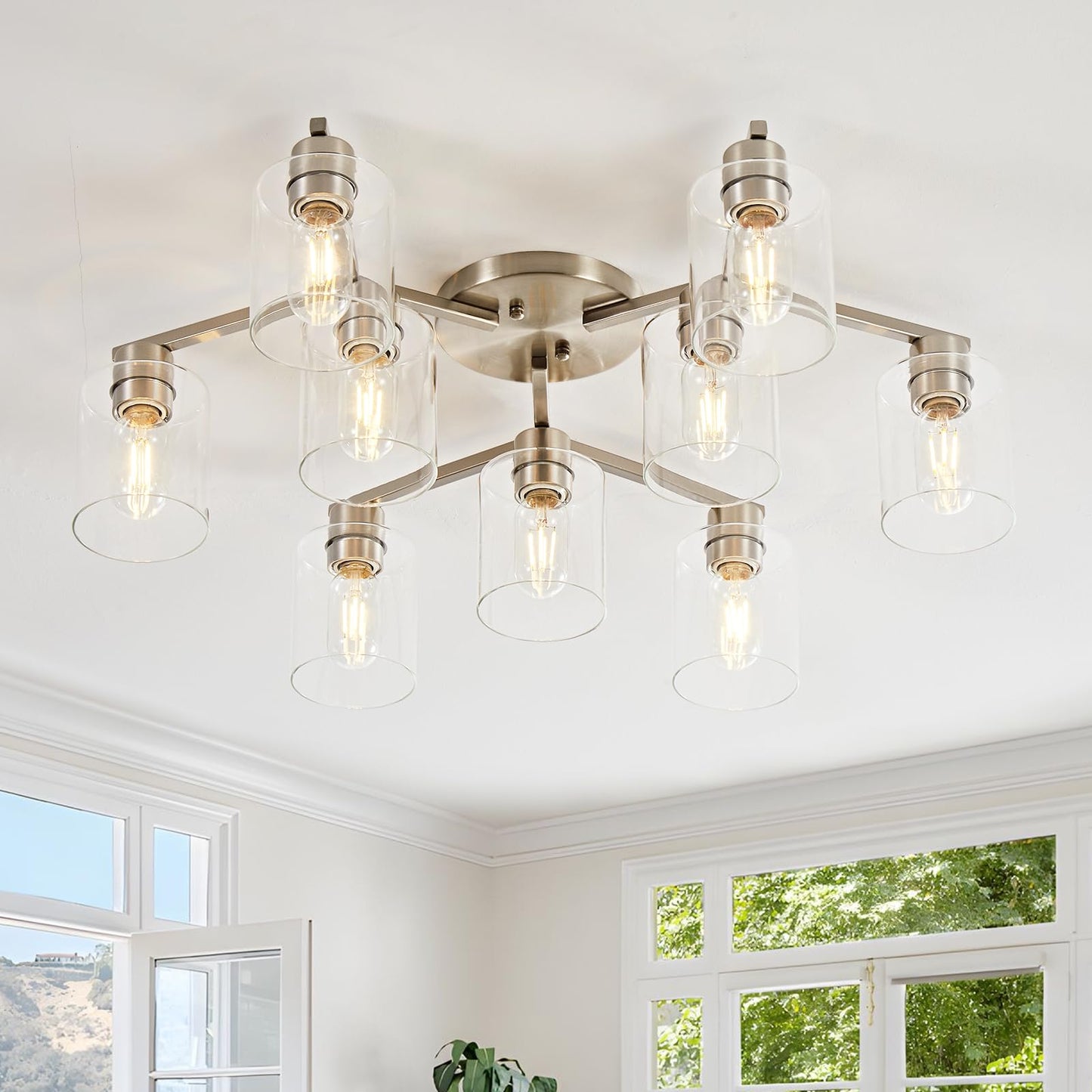 Semi Flush Mount Ceiling Light Kitchen Lighting Fixtures Ceiling Brushed Nickel Kitchen Cieling Light Fixtures with Clear Glass Shade for Dining Room Bedroom Living Room Hallway E26 Scoket