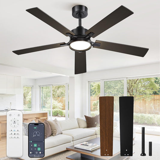52 Inch Ceiling Fan with Lights,APP&Remote Control,DC Motor | Dimmable LED,3CCT,Memory Function,Dual-Finish Reversible Blades,Damp Rated,6 Speeds,Timer,Living Room,Bedroom,Covered Patio