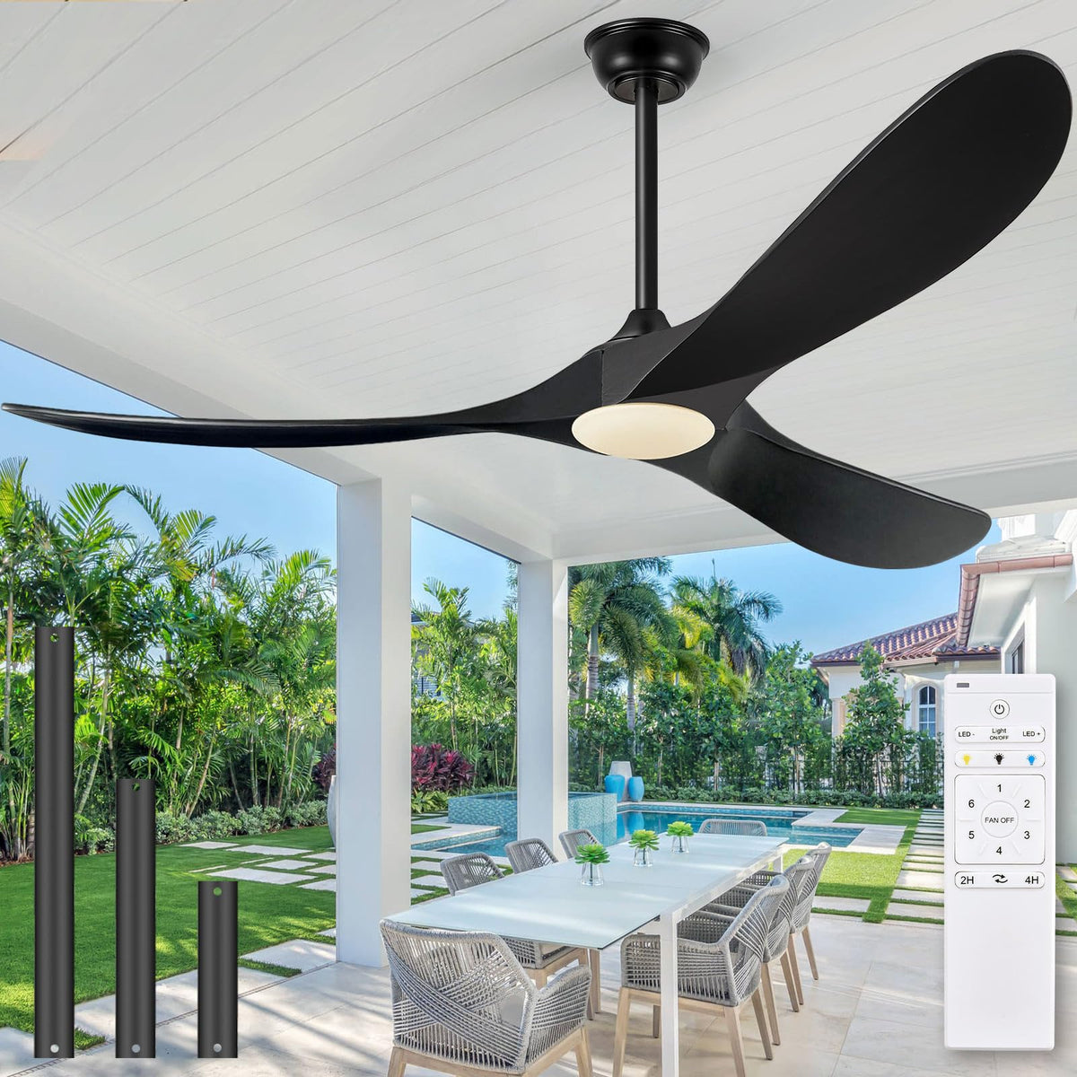 Eliora 60 Inch Ceiling Fans with Lights, Wood Outdoor Ceiling Fan for Patio and Remote Control Rustic Propeller Large Ceiling Fans with Light Farmhouse Indoor Quiet High cfm, Bronze Gray